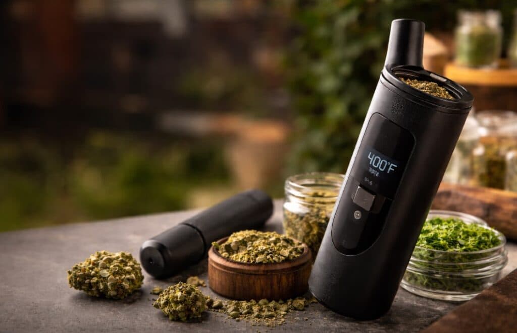 Sleek, modern cannabis vaporizer design with digital temperature controls.